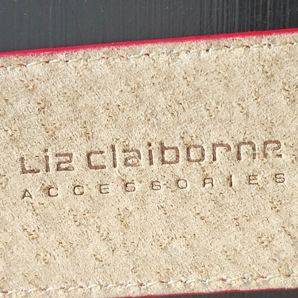 Liz Claiborne Belt Womens Medium Red Gold Buckle Genuine Bonded Leather Vintage